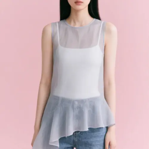 時尚無袖顯瘦疊穿中長上衣